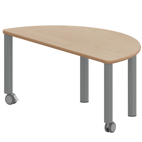 Tisch ZALOTTI mit Schichtstoff-Belag Halbrundtische, Stellfläche B/T: 120x60 cm, Höhen 25…76 cm, Stahlrohrbeine Ø 60 mm, Fußvariante: fahrbar