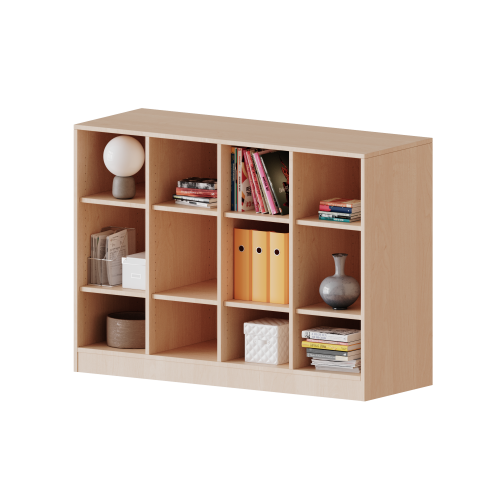 Regal, vierreihig, 2,5 Ordnerhöhen - evo180 Serie Breite 138,7 cm, Gesamthöhe 100 cm, mit Sockel und Mittelwand, ohne Boxen, 8 Einlegeböden