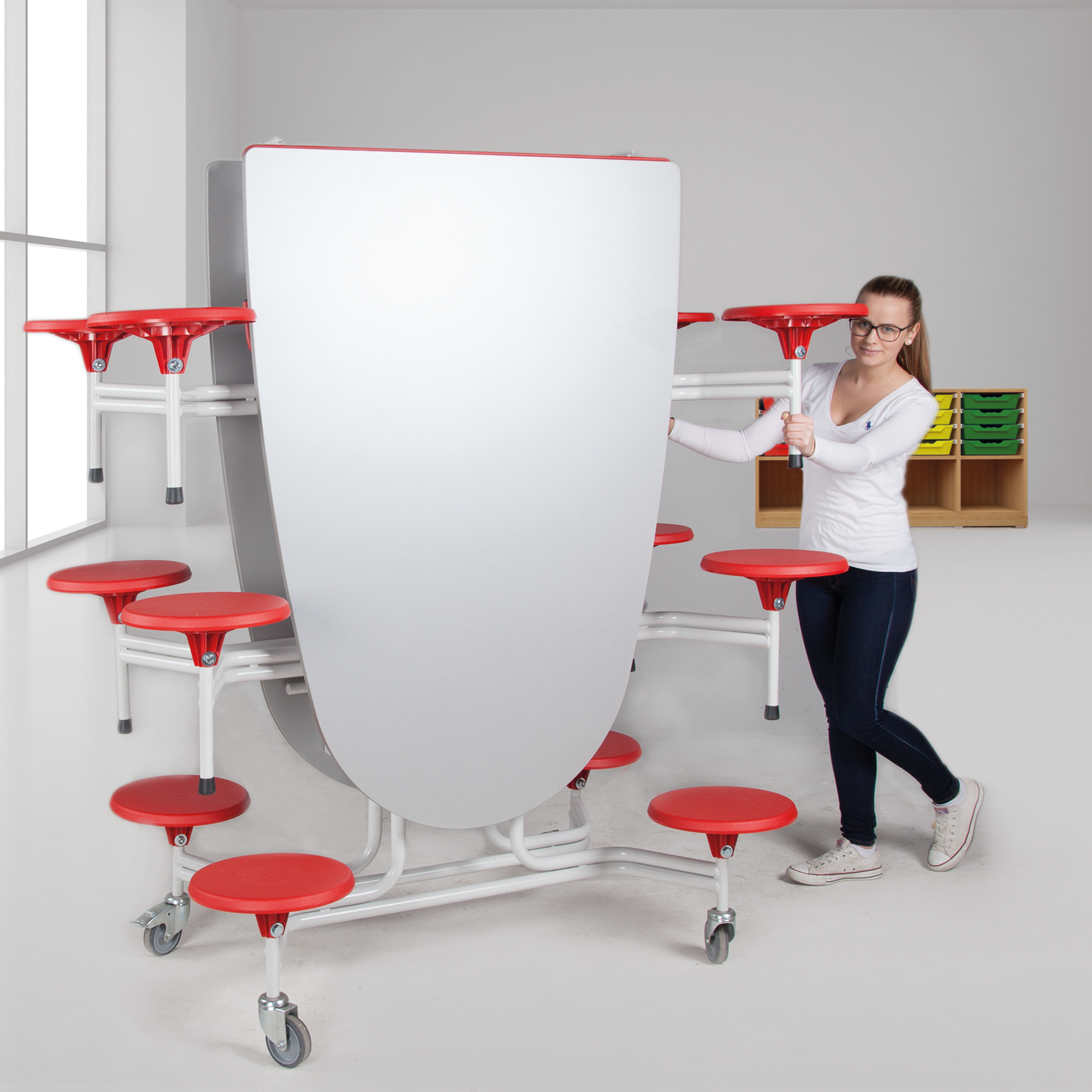 Spaceflex 2.0 Klapptisch mit Melaminplatte, oval B/H/T: 305x74x107 cm, 12 Sitze Gelb, Sitzhöhe 46 cm