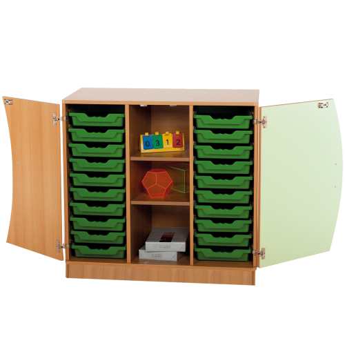 Unterschrank mit Wellentüren, 20 flache ErgoTray Boxen & 2 Einlegeböden B/H/T: 104,5x99x50 cm, Türen Farbe Grün