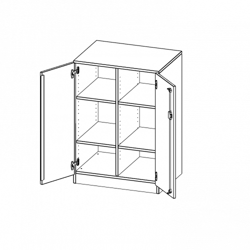Schrank, zweireihig, 2 Ordnerhöhen - evo180 Serie B/H/T: 70,3x100x50 cm (2,5 Ordnerhöhen!), zweitürig, mit Sockel (81 mm), ohne Boxen