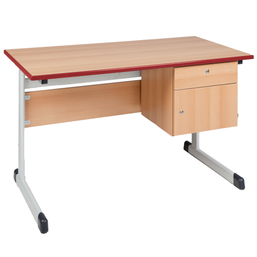 Lehrertisch mit PU Kante, Unterbau mit Schub und Fach, mit Schloß B/H: 130x65 cm