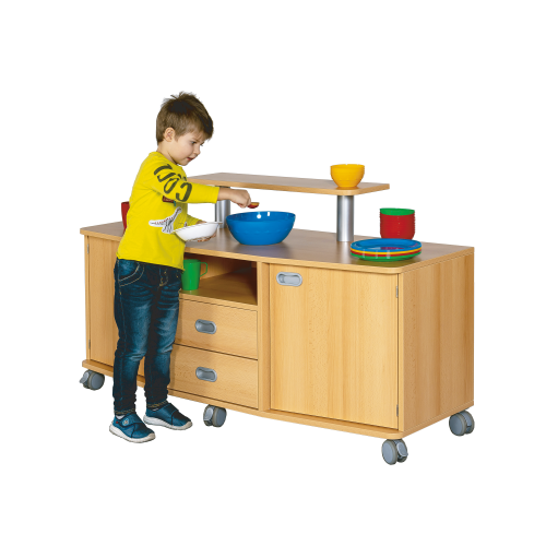 fahrbare Frühstückstheke B/H/T: 152x62/82x50 cm, mit 2 Türen, 2 Schübe