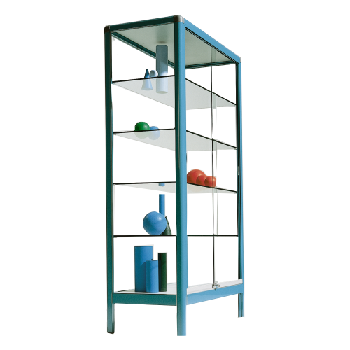 Aluminiumvitrine V15 mit 4 verstellbaren Dickglasböden B/H/T: wählbar, 180x50 cm