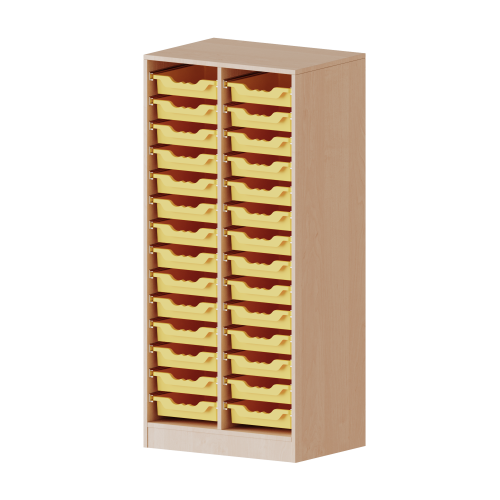 ErgoTray Regal, zweireihig, 4 Ordnerhöhen - evo180 Serie B/H/T: 70,3x154x40 cm, Breite 70,3 cm, Gesamthöhe 154 cm, mit Sockel, 28 flache ErgoTray Boxen