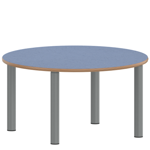 Tisch ZALOTTI mit Linoleum-Belag Rundtische, Durchmesser: 100 cm, Höhen 25…76 cm, Stahlrohrbeine Ø 60 mm, Fußvariante: Stellfuß