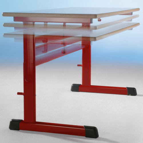 Einer-Schülertisch Modell TH-E-PU, höhenverstellbar, Tischplatte Melamin mit PU-Kante Einer-Schülertisch 75 cm breit, 55 cm oder 65 cm tief, die einstellbaren Höhen nach DIN sind in 2 Gruppen wählbar