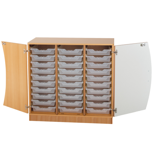 Unterschrank mit Wellentüren, 30 flache ErgoTray Boxen B/H/T: 104,5x99x50 cm, Türen Farbe Grün
