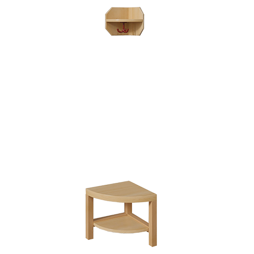 Garderoben-Außenecke, Ergänzung für Komplettgarderoben mit offener Ablage B/T: 35x39 cm, 2teilig, gerundete Bank, mit Schuh- und Eckablage, für Garderoben mit Stütze (rechts/links)