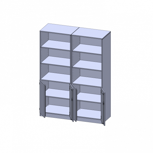 ErgoTray Kombi-Schrank, vierreihig, zweiteilig, 5 Ordnerhöhen - evo180 Serie B/H/T: 140,6x190x50 cm, 2 OH unten mit Türen, oben 3 OH Regal, mit Sockel (81 mm), mit Mittelwand