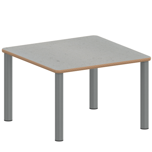 Tisch ZALOTTI mit Linoleum-Belag Quadrattische, Maße B/T: 80x80 bzw. 60x60 cm, Höhen 25…76 cm, Stahlrohrbeine Ø 60 mm, Fußvariante: Stellfuß