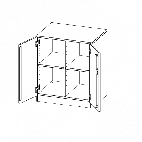 Schrank, zweireihig, 2 Ordnerhöhen - evo180 Serie B/H/T: 70,3x82x50 cm, zweitürig, mit Sockel (81 mm), ohne Boxen