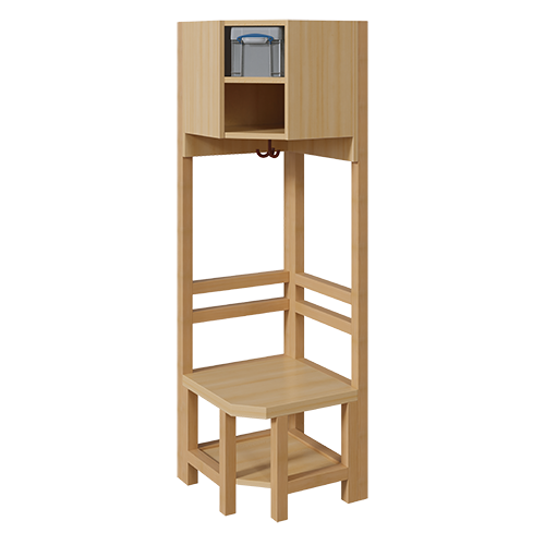Garderoben-Innenecke, für doppelte Ablage inklusive Box B/H/T: 47x158x47 cm, offene Stützenrahmen über Eck in Buche-massiv, Schuhablage