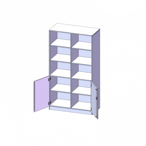 ErgoTray Kombi-Schrank, dreireihig, 5 Ordnerhöhen - evo180 Serie B/H/T: 104,5x190x50 cm, 2 OH unten mit Türen, oben 3 OH Regal, mit Sockel (81 mm), mit Mittelwand