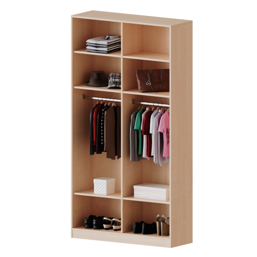 Garderobenregal,  6 Ordnerhöhen - Serie evo180 Breite 120 cm, Gesamthöhe 226 cm, mit Mittelwand, 2 Garderobenstangen, mit Sockel (81 mm)