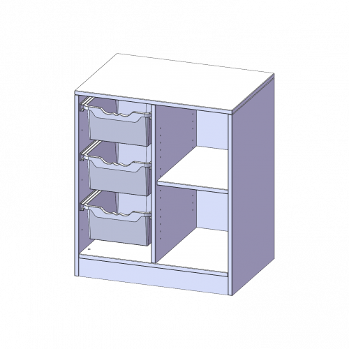 ErgoTray Regal, zweireihig, 2 Ordnerhöhen - evo180 Serie Breite 70,3 cm, Gesamthöhe 82 cm, mit Sockel, rechts 2 Fächer, links 3 hohe ErgoTray Boxen
