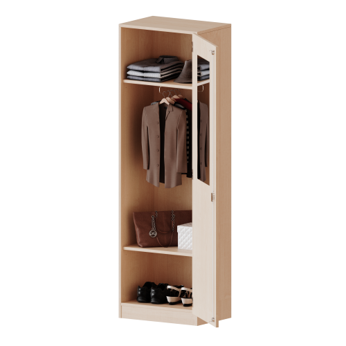 Garderobenschrank mit Spiegel und Garderobenstange, 5 Ordnerhöhen - Serie evo180 B/H/T: 60x190x40 cm, 1 Tür, abschließbar, Tür öffnet rechts, mit Sockel (81 mm)