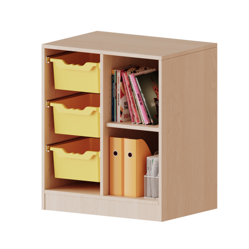 ErgoTray Regal, zweireihig, 2 Ordnerhöhen - evo180 Serie Breite 70,3 cm, Gesamthöhe 82 cm, mit Sockel, rechts 2 Fächer, links 3 hohe ErgoTray Boxen