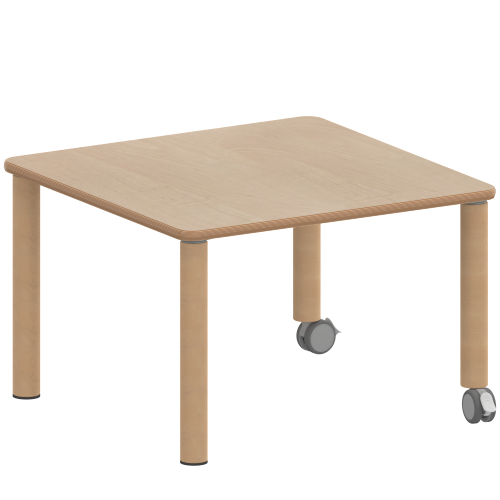 Tisch ZALOTTI mit Schichtstoff-Belag Quadrattische, Maße B/T: 80x80 bzw. 60x60 cm, Höhen 25…76 cm, Massivholzbeine Ø 60 mm, Fußvariante: fahrbar