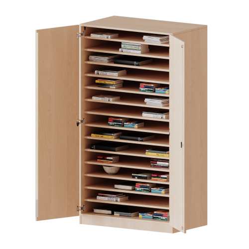 Bastelschrank, 5 Ordnerhöhen - Serie evo180 B/H: 104,5x190 cm, mit Sockel (81 mm), 2-türiger Schrank mit 15 Fächern
