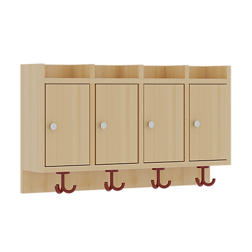 Garderobenablage mit Türen B/H/T: 80x46x27 cm, 4 Fächer mit Türen, darunter 3fach-Haken, oben offene Unterteilungen