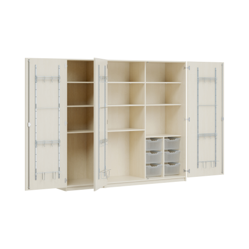 Dreitüriger Musikschrank MOFF 3B B/H/T: 210,9x190x60 cm, feststehend, 6 Ergo Tray Boxen, 8 verstellbare Böden