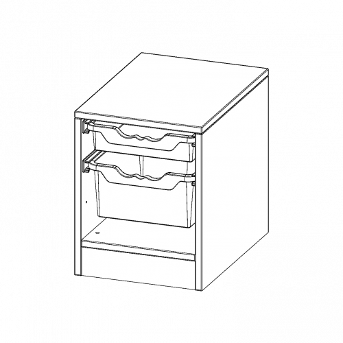 ErgoTray Regal, einreihig, 1 Ordnerhöhe - evo180 Serie B/H/T: 36,1x46x50 cm, mit Sockel (81 mm), 1 flache und 1 hohe ErgoTray Boxen