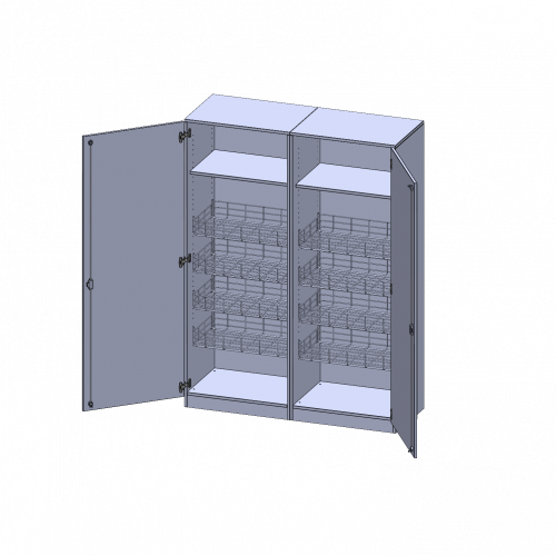 Sportschrank, 5 Ordnerhöhen - Serie evo180 B/H/T: 140,6x190x60 cm, 8 Ballkörbe, Halterungen an den Türen, mit Sockel (81 mm)