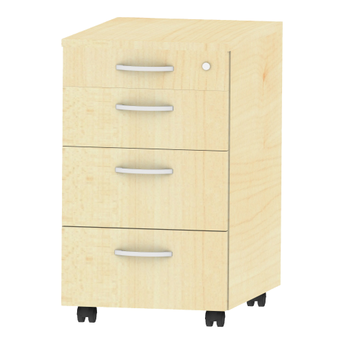 Rollcontainer fahrbar mit Zentralverriegelung Beistellcontainer mit Schubladen auf Rollschubführung mit Wechselsperre