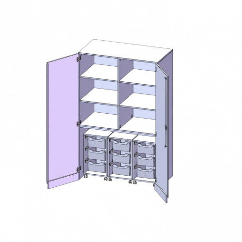 Garagenschrank ohne Sockel, 5 Ordnerhöhen - Serie evo180 B/H/T: 120x190x60 cm, 3 Container mit je 3 hohen ErgoTray Boxen