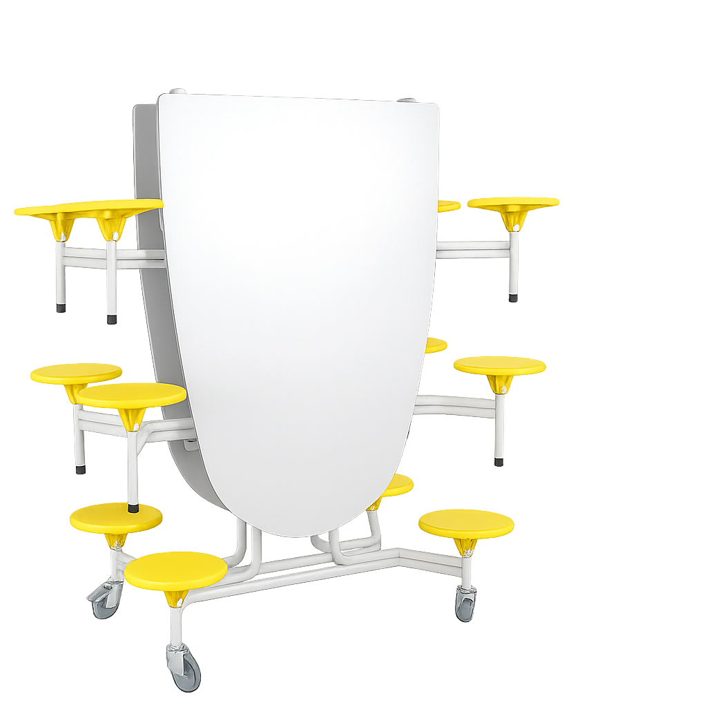 Spaceflex 2.0 Klapptisch mit Vollkernplatte "PowerSurf", oval B/H/T: 305x74x107 cm, 12 Sitze Farbe Gelb, Sitzhöhe 46 cm