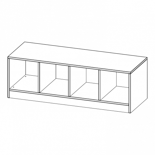 Regal, vierreihig, 1 Ordnerhöhe - evo180 Serie B/H/T: 138,7x46x50 cm, mit Sockel (81 mm) und Mittelwand, ohne Boxen