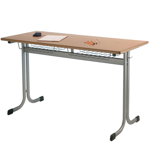 Zweier-Schülertisch 130x55 cm MT50Z-V, mit Vollkern Tischplatte "Powersurf" B/H/T: 130x53x55 cm mit Drahtkorb, Tischhöhe: 53 cm