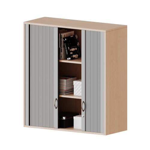 Aufsatzschrank mit Rollo, 3 Ordnerhöhen - Serie evo180 Breite 120 cm, Gesamthöhe 108 cm, Querrolladen, abschließbar, mit Mittelwand