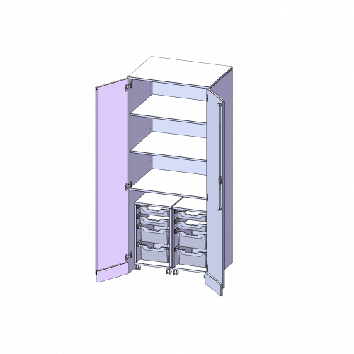 Garagenschrank ohne Sockel, 5 Ordnerhöhen - Serie evo180 B/H/T: 80x190x60 cm, 2 Container mit je 2 flachen und 2 hohen ErgoTray Boxen