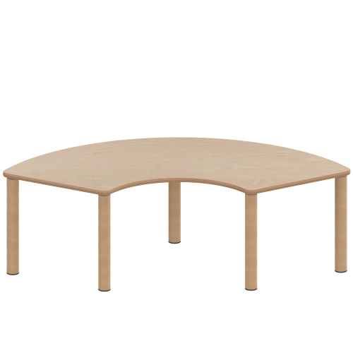 Tisch ZALOTTI mit Schichtstoff-Belag Drittelkreistische, Stellfläche B/T: 173x80 cm, Höhen 25…76 cm, Massivholzbeine Ø 60 mm, Fußvariante: Stellfuß