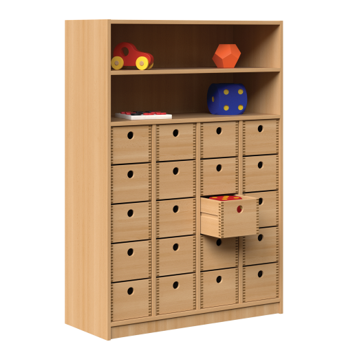 Werkraumregal, 28 Holzkästen B/H/T 100x144x40 cm
