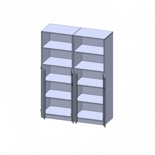 ErgoTray Kombi-Schrank, vierreihig, zweiteilig, 5 Ordnerhöhen - evo180 Serie B/H/T: 140,6x190x50 cm, 3 OH unten mit Türen, oben 2 OH Regal, mit Sockel (81 mm), mit Mittelwand