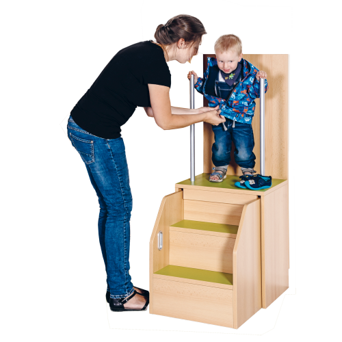 Anziehhilfe B/T: 50x40 cm, Trittflächen mit Linoleumbelag, aus feuerhemmendem Material - Dekor Buche