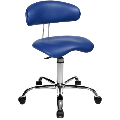 Funktionsdrehstuhl, 3Dimensional beweglich, mit Sattelsitz 5-armiges verchromtes Fußkreuz mit Rollen, Sitz und Rücken Softex oder Stoff in verschiedenen Farben