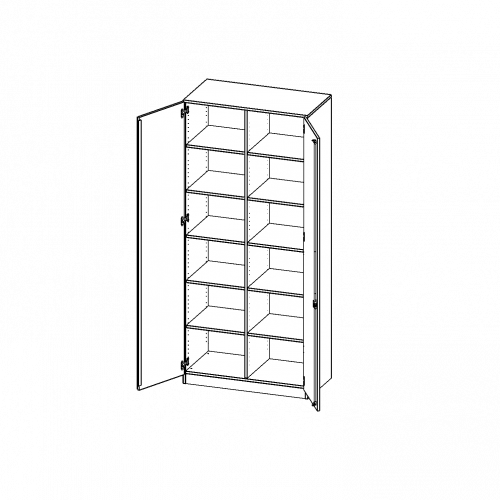 Schrank, 6 Ordnerhöhen - Serie evo180 B/H/T: 100x226x50 cm, 2 Türen, abschließbar, mit Mittelwand, mit Sockel (81 mm)