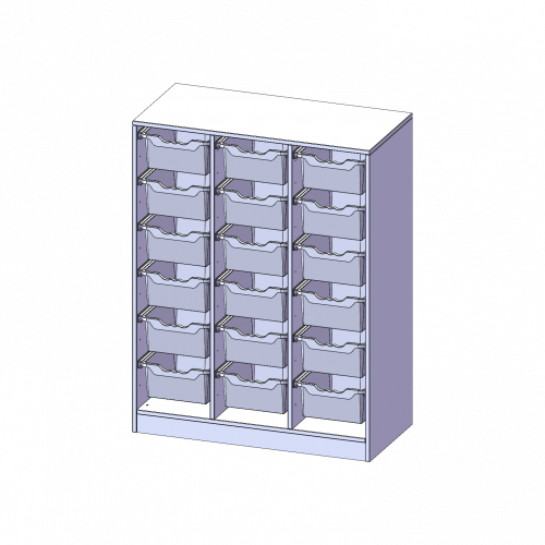 ErgoTray Regal, dreireihig, 3,5 Ordnerhöhen - evo180 Serie Gesamthöhe 136 cm, Breite 104,5 cm, mit Sockel, 16 hohe ErgoTray Boxen