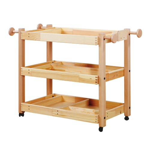 Gerätewagen aus Holz B/H/T: 85x85x50 cm, 3 Ablageböden mit Facheinteilung und Aufkantung