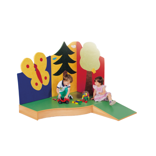 Podestwelle mit Rampe, mit Linoleum-Deckplatten B/H/T: 160x24x100/140cm (Rampengesamttiefe), Welle wahlweise links oder rechts