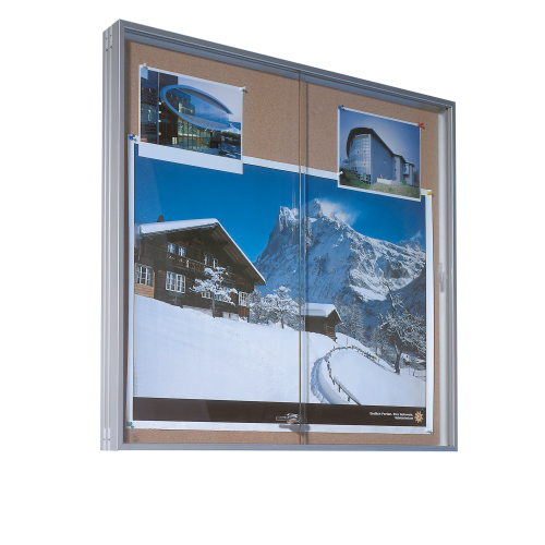 Wandvitrine IA mit Schiebetür aus Sicherheitsglas und Korkrückwand verschiedene Größen wählbar
