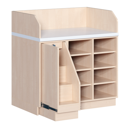 Wickelkommode, dreireihig B/H/T: 107x113x71,5 cm, Ausziehbarer Aufstieg links, Regal rechts
