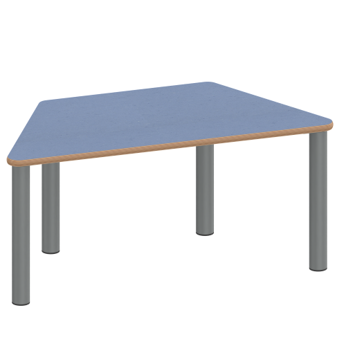 Tisch ZALOTTI mit Linoleum-Belag Trapez-Tische, Maße B/T: 140x70 bzw. 120x60 cm, Höhen 25…76 cm, Stahlrohrbeine Ø 60 mm, Fußvariante: Stellfuß