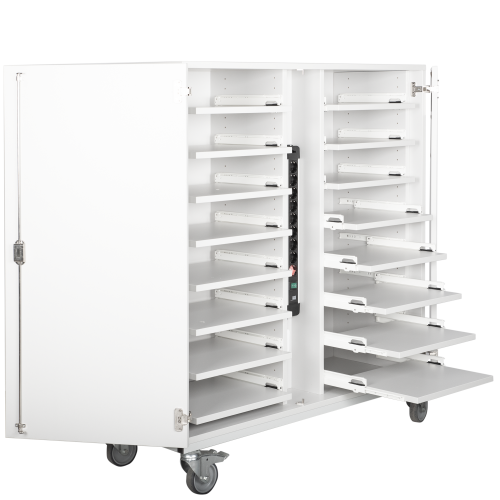 Notebookwagen mit 16 Fächern Teleskopauszug, fahrbar B/H/T: 135x125x42 cm