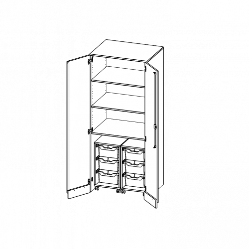 Garagenschrank ohne Sockel, 5 Ordnerhöhen - Serie evo180 B/H/T: 80x190x60 cm, 2 Container mit je 3 hohen ErgoTray Boxen