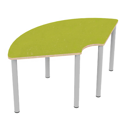 Speiseraumtisch als Drittelkreistisch mit Linoleumbelag, Stahlgestell Rundrohr 40 mm, Maße H/T: 173x90 cm